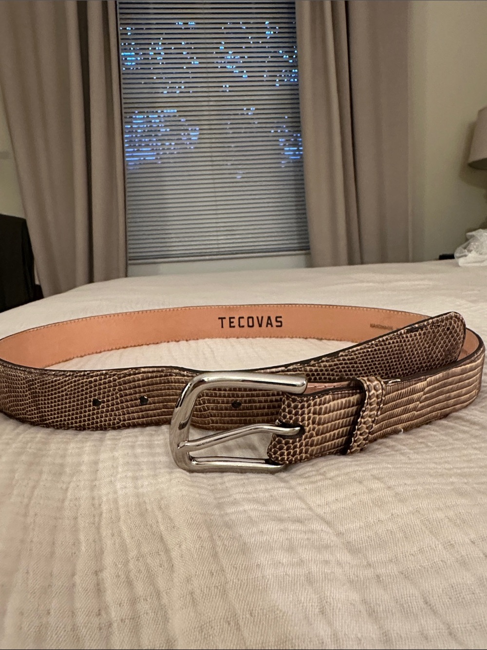 Tecovas Brown Genuine Lizard Leather Belt with Silver Buckle